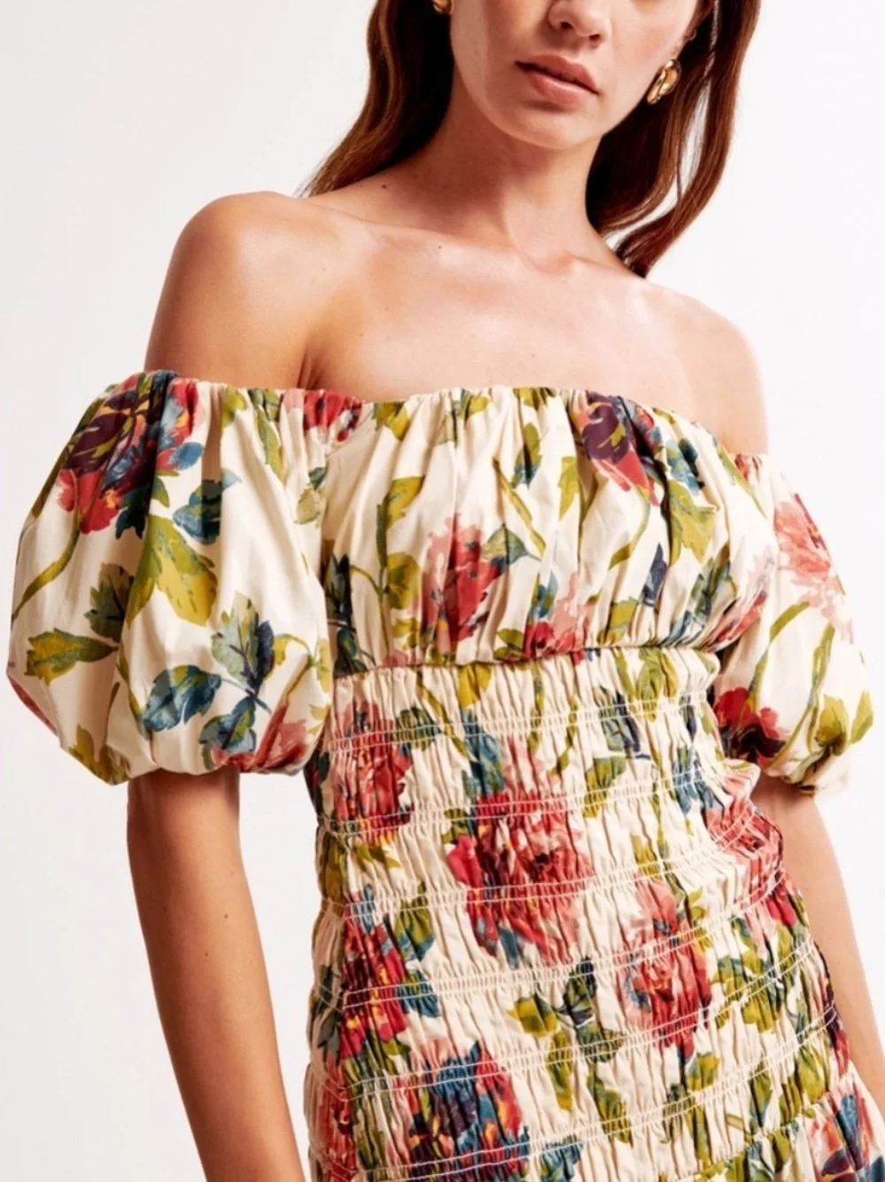 NWT Abercrombie & Fitch S Petite Smocked DropWaist Maxi Dress Floral Puff Sleeve